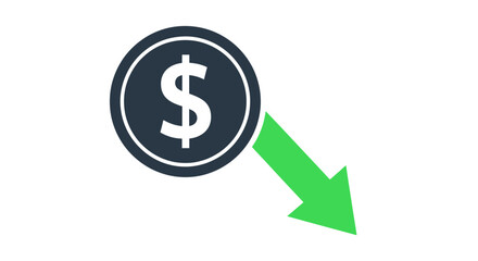 Obraz premium Dollar Coin with Downward Arrow - Indicating Financial Loss.