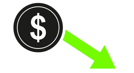 Dollar Coin with Downward Green Arrow Signifying Financial Loss.