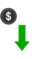 Dollar Coin with Downward Green Arrow Signifying Financial Loss.