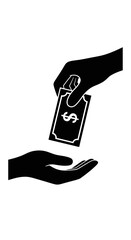 Hand giving money to another hand, silhouette illustration.