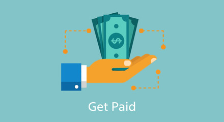 Hand Holding Money - Get Paid Concept Illustration.