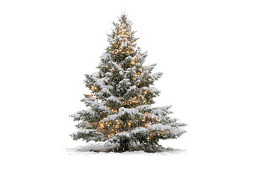 Fototapeta premium Snow covered Christmas tree with lights isolated on a transparent background 