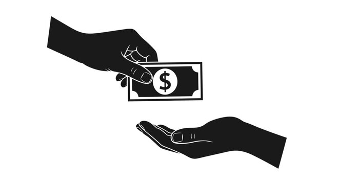 Hand Giving Money to Another Hand with Dollar Sign.