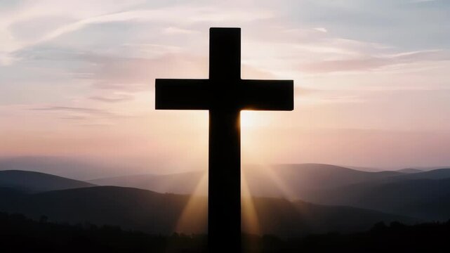 Silhouette Cross Against Sunrise: Faith, Hope, and Spirituality Symbolism