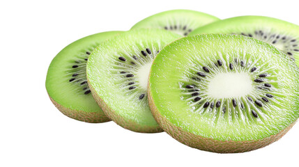 Sliced kiwi fruit with black seeds isolated on a transparent background