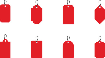  Set of red ribbon isolated background. Discount labels, price tag abs sale labels.