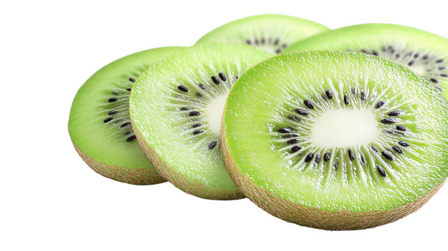 Sliced kiwi fruit with black seeds isolated on a transparent background