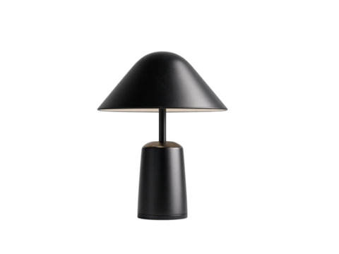 PNG of A sleek black table lamp with a modern design, featuring a conical shade and a cylindrical base, perfect for stylish interiors.
