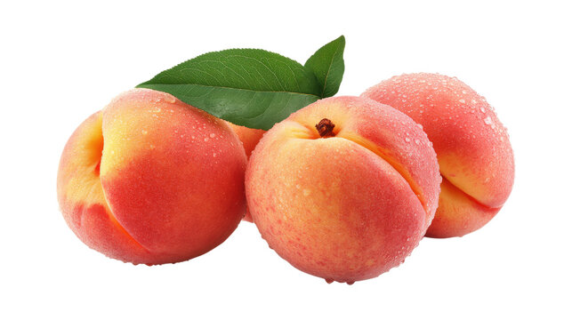 Three Ripe Peaches with Water Droplets isolated on a transparent background - Powered by Adobe