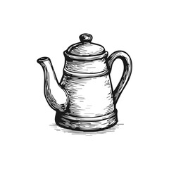 Doodle teapot sketch. Hand drawn kettle engraved illustration.