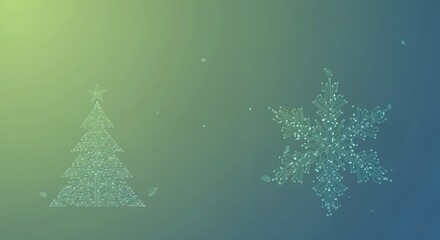 Digital Christmas Tree and Snowflake Circuit Board Design on a Gradient Green and Blue Background, Modern Technology Holiday Concept
