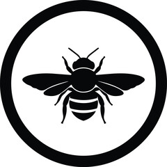 Illustration bee flying insect in circle simple silhouette vector
