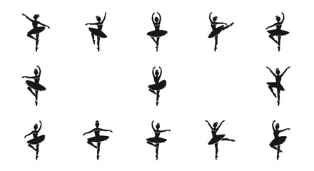 Silhouette collection of graceful ballet dancers in various poses showcased