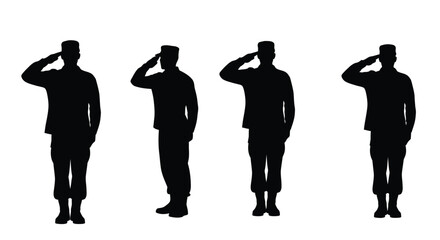 Silhouettes of four soldiers offering a respectful salute in formation