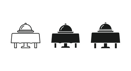 Three variations of a covered dish on a table simple line art