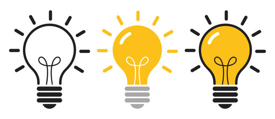Light bulb icon vector, ideas, inspiration, creativity symbols, innovation graphics, concept illustrations, bright idea designs, creative thinking icons, modern digital assets, business and technology