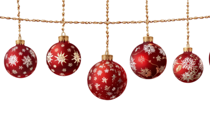 Red Christmas Ornaments with Snowflake Patterns isolated on a transparent background