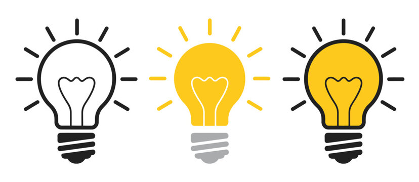 Light bulb icon vector, ideas, inspiration, creativity symbols, innovation graphics, concept illustrations, bright idea designs, creative thinking icons, modern digital assets, business and technology