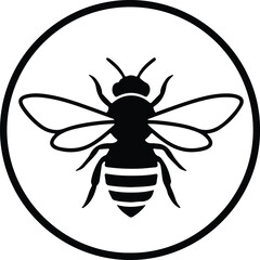 Illustration of honey bee silhouette inside round frame vector