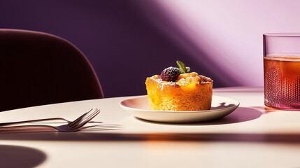 Individual Tea Cake with Fruit Glaze and Dramatic Light