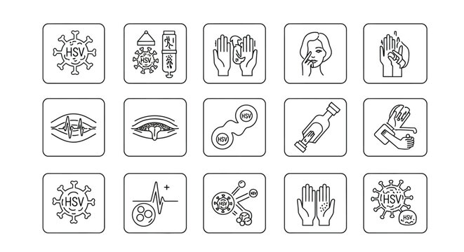 Herpes simplex virus icon set collection of linear symbols for web design, mobile app, and graphic design projects