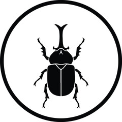 Illustration rhinoceros beetle insect in a circle frame silhouette vector