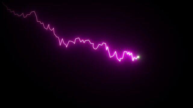 Motion graphic animation of red neon falling chart diagram on black transparent background. Alpha included