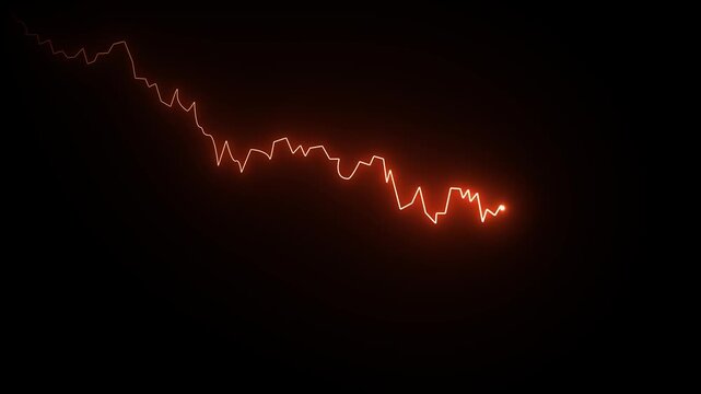 Red downward arrow as a symbol of failure on green screen or chroma key background. Negative trend, symbolizes crisis, recession, loss. Bankruptcy concept.