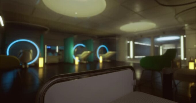 Inside a modern habitat on Mars, sleek furnishings and glowing elements create a vibrant atmosphere. The living spaces suggest advanced technology and comfort for future inhabitants.