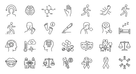 Fototapeta premium Collection of handdrawn icons representing various health conditions and medical concepts vector set of healthcare symbols