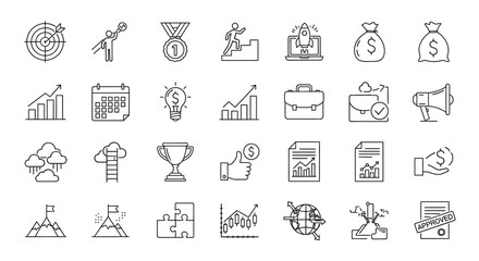 Fototapeta premium Collection of business and success icons in doodle style hand drawn vector illustration concept for web design