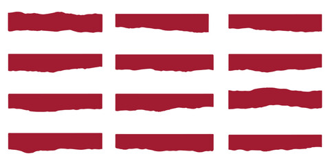 Red torn paper border set for abstract design and textured graphic isolated on white background