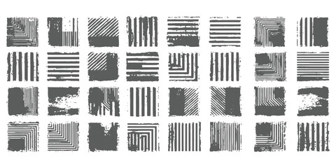 Distressed grunge geometric patterns abstract texture set grayscale