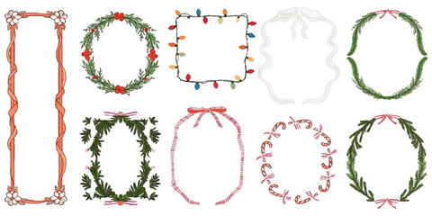 Holiday season decorative frames and borders vector design set isolated on white background