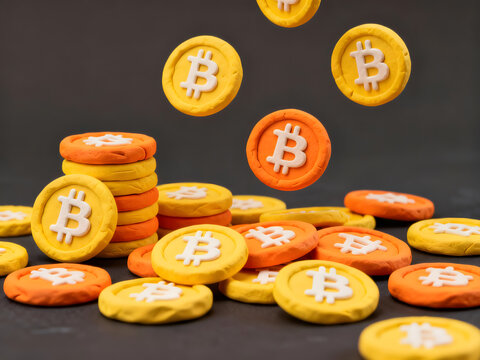 multiple bitcoin composition in craft clay mation style