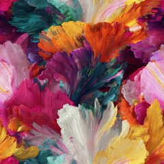 Vibrant abstract texture created in adobe photoshop, featuring intricate brushstrokes and flowing organic forms in a dynamic blend of Teal, Fuchsia, and Vibrant Orange hues, ideal for modern graphic d