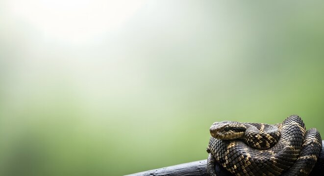 Close up of a Venomous Bush Viper Snake Resting on a Branch in the Wild