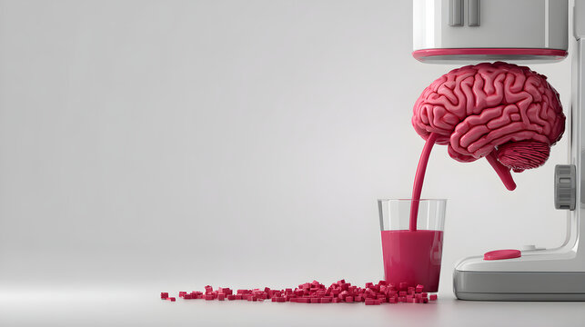 Brain making creative juice in a coffee machine
