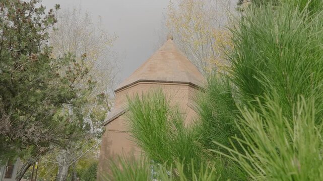 footage of the Abdurrahman Gazi Tomb &mdash; a sacred historical site in Ahlat with stunning mountain scenery