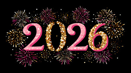 Celebration of the New Year 2026 with fireworks display and festive decorations