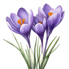 Naklejka premium Crocus Flower, clipart vector in watercolor style with flowing brushwork, isolated on a white background.