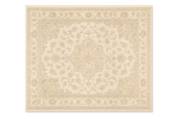 Beige floral area rug isolated on transparent background, intricate pattern