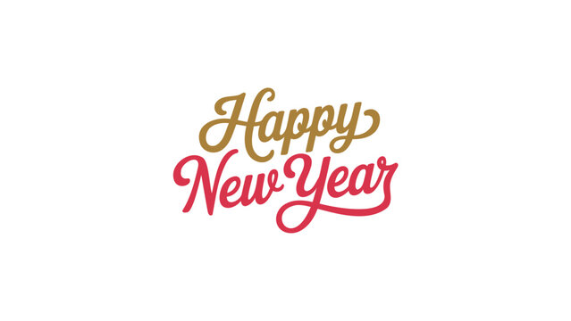 Elegant golden yellow and pink script typography celebrating happy new year greeting on a clean white background