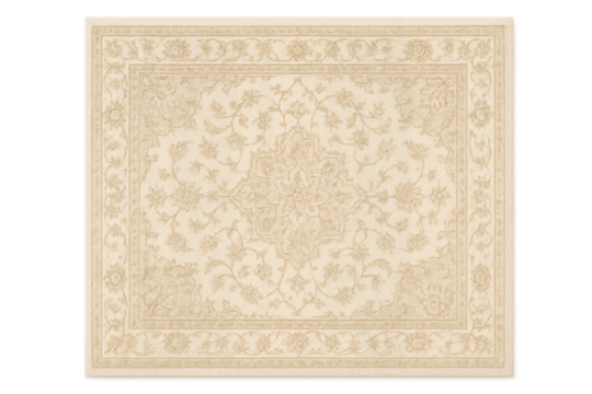 Beige floral area rug isolated on transparent background, intricate pattern