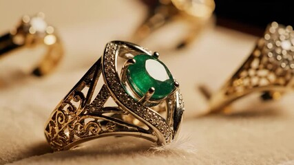 Elegant emerald and diamond ring with intricate gold filigree - Powered by Adobe