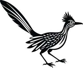 Roadrunner bird silhouette vector running with long tail for balance
