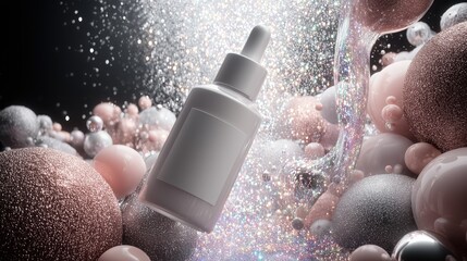 Cosmetic serum bottle with blank label.