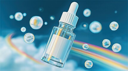 Cosmetic serum bottle with blank label.