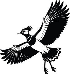 Lapwing silhouette vector in flight with distinctive head plume visible