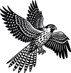 Kestrel silhouette vector hovering in hunting position on white background